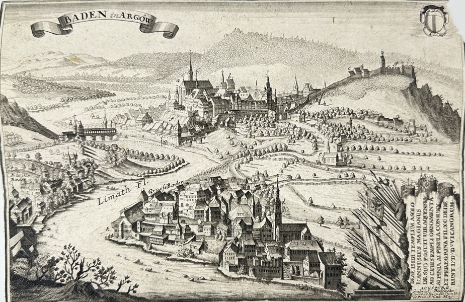 Gabriel Bodenehr (1664–1758) – View of Baden in Argau – Original Copper Engraving (1720)