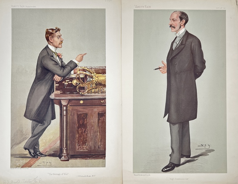 Leslie Ward (1851–1922) – Set of 2 Vanity Fair Caricatures – The Heritage of Woe & High Commissioner – Chromolithographs (1905)