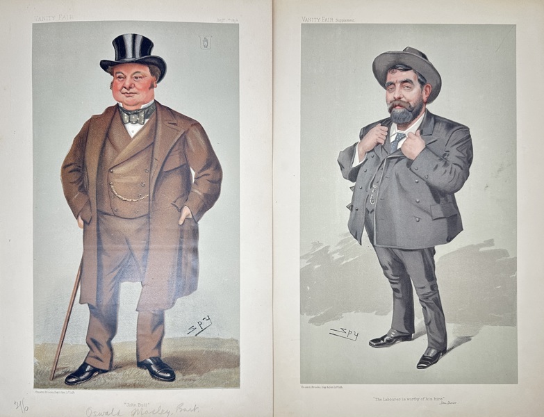 Leslie Ward (1851–1922) – Set of 2 Vanity Fair Caricatures – John Bull & The Labourer is Worthy of His Hire – Chromolithographs (c. 1900s)