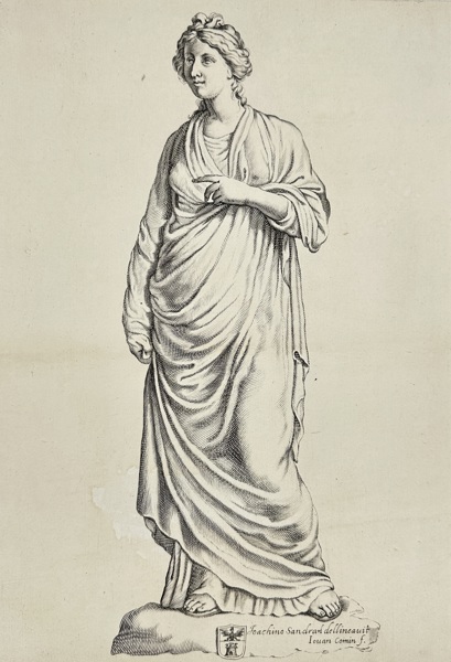 Joachim Sandrart (1606–1688) – Statue of a Woman from the Galleria Giustiniana – Engraving (Mid 17th Century)