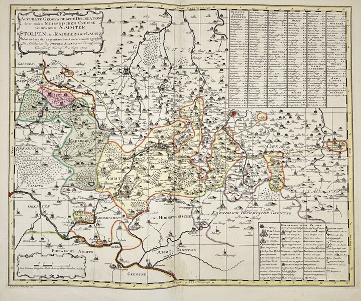 Peter Schenk the Younger – Map of Stolpen and Radeberg / Accurate Geographische Delineation der denen Meissnischen Creisse Gehörigen Aemter Stolpen und Radeberg mit Lausitz – Engraving (1754)