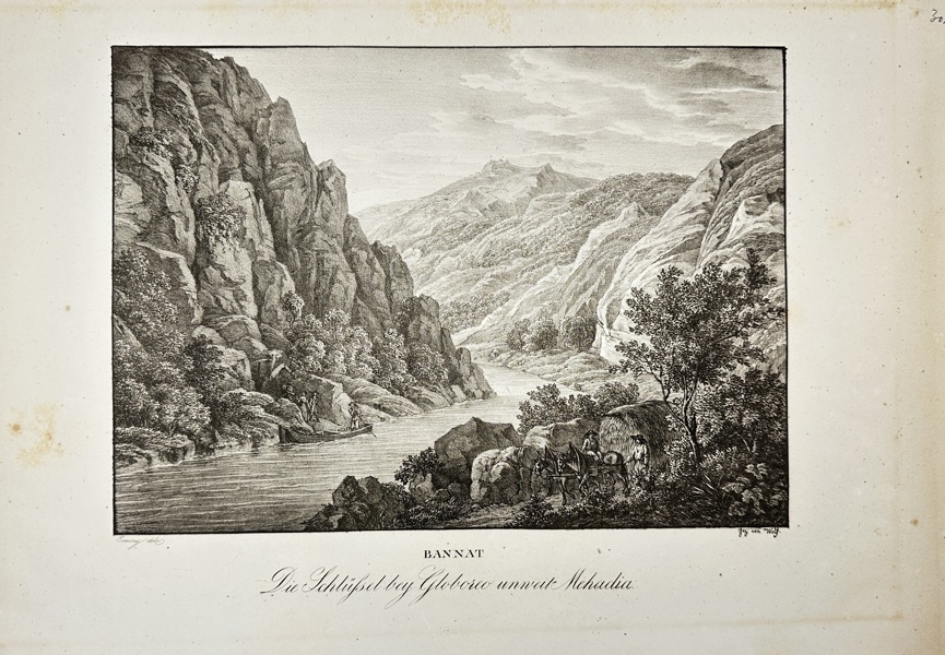 Ludwig Erminy, Franz Wolf (1795–1859) – The Schlucht near the Mountains of Mehadia, Banat – Engraving (c.1820)