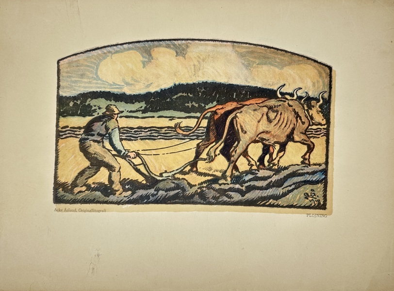 Åke Åslund (1901–1980) – Ploughing – Original Lithograph (c.1930)
