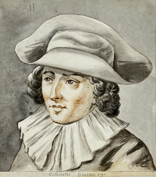 European School – Portrait of a Gentleman with Hat – Hand-Colored Drawing (1757)