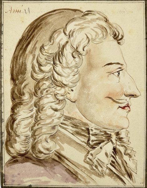 European School – Portrait of a Gentleman in Profile – Hand-Colored Drawing (c.1750)