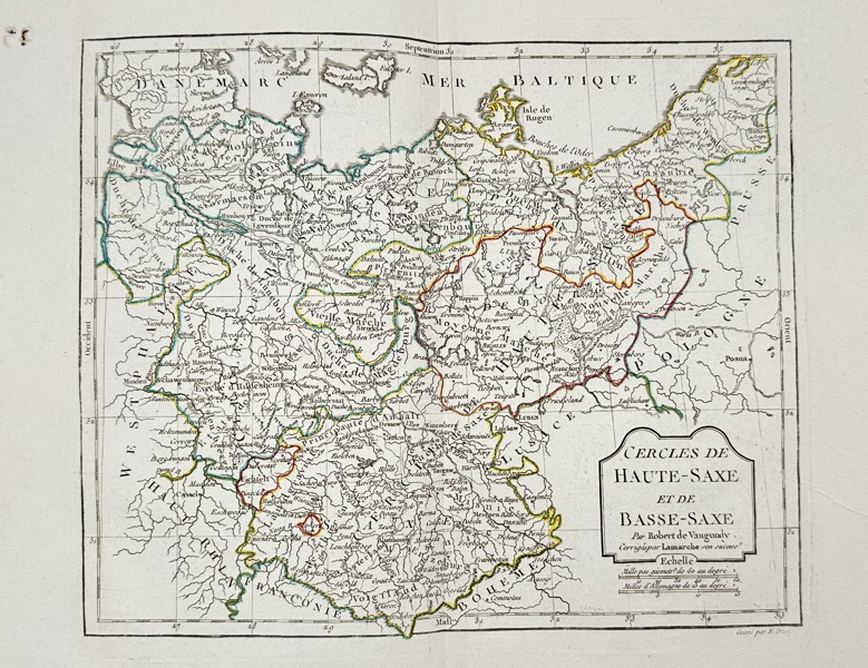 Robert de Vaugondy (1688–1766) – Map of Upper and Lower Saxony / Cercles de Haute-Saxe et de Basse-Saxe – Copperplate Engraving (c.1760)