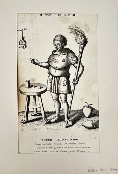 Bernard de Montfaucon (1655–1741) – Mensis December – Symbolic Representation of December – Copperplate Engraving from L'Antiquité expliquée et représentée en figures (1719)