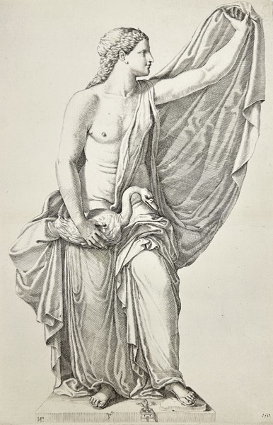 Giovanni Luigi Valesio (1583–1633) – Statue of Leda and the Swan – Copperplate Engraving from Galleria Giustiniana del Marchese Vincenzo Giustiniani (1635)