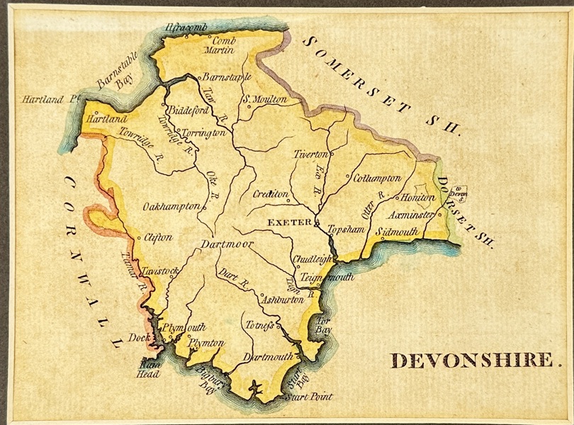 John Aikin (1747–1822) – Map of Devonshire – Hand-Colored Copperplate Engraving from England Delineated (c.1809)