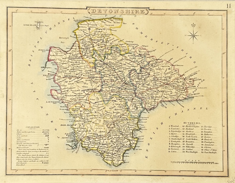 George Cole (1793–1850) – Map of Devon – Hand-Colored Engraving from Railway & Pedestrian Atlas (1858)