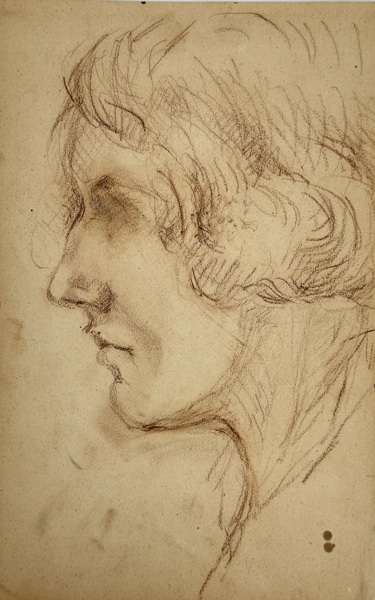 Unknown Artist – Study of a Woman's Profile – Original Drawing (19th Century)