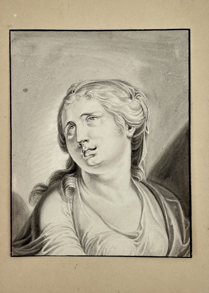 Unknown Artist – Portrait of a Woman in Classical Style – Original Drawing (19th Century)