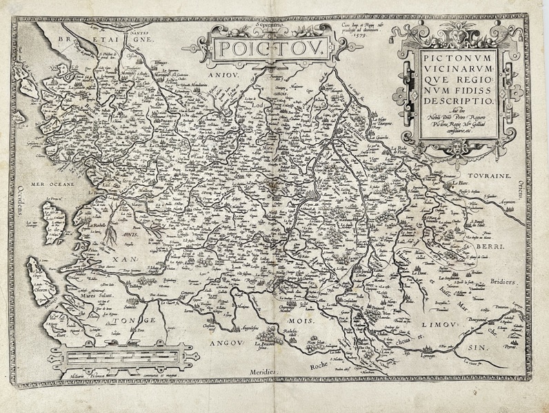 Maurice Bouguereau (d. 1596) & Jean Le Clerc (1560–1621) – Map of Poictou – Copperplate Engraving from Le Theatre Francoys (1594)