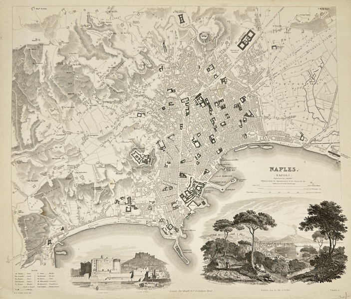 William Barnard Clarke (1806–1865) & T. Bradley – Map of Naples (Napoli) – Steel Engraving from SDUK Atlas (Society for the Diffusion of Useful Knowledge) (1838)