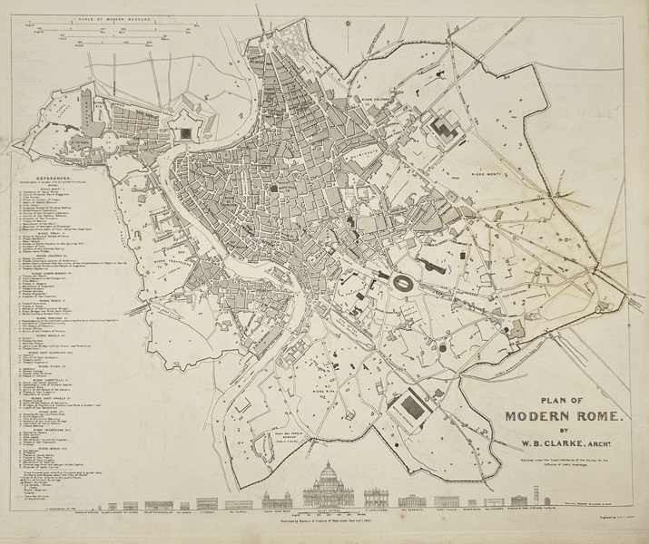 William Barnard Clarke (1806–1865) – Plan of Modern Rome – Steel Engraving by J & C Walker, Published by Baldwin & Cradock (1830)