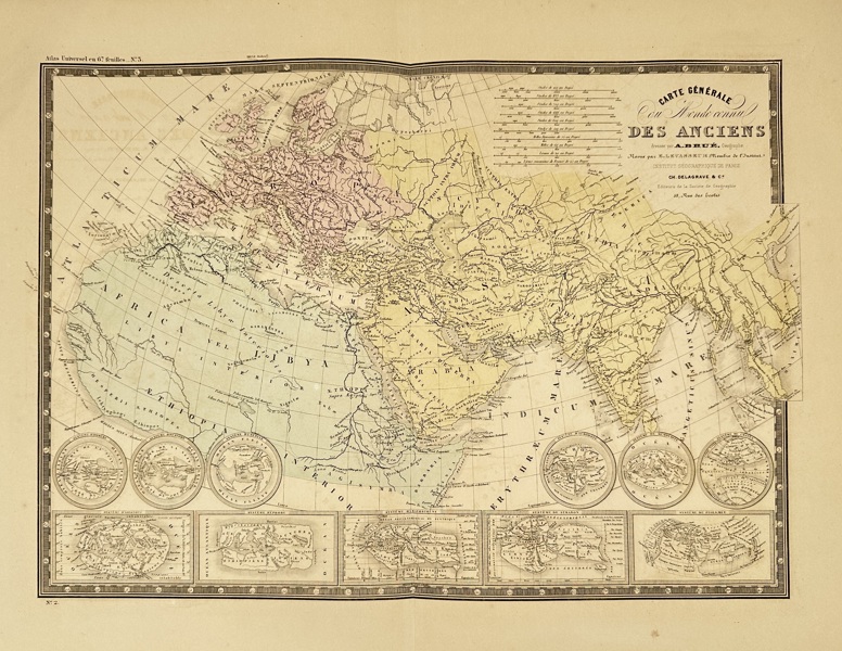 Claude Joseph Drioux (1820–1898) & Charles Leroy – Carte Générale du Monde Connu des Anciens – Hand-Colored Engraving from Atlas Universel en 67 Feuilles (1860)