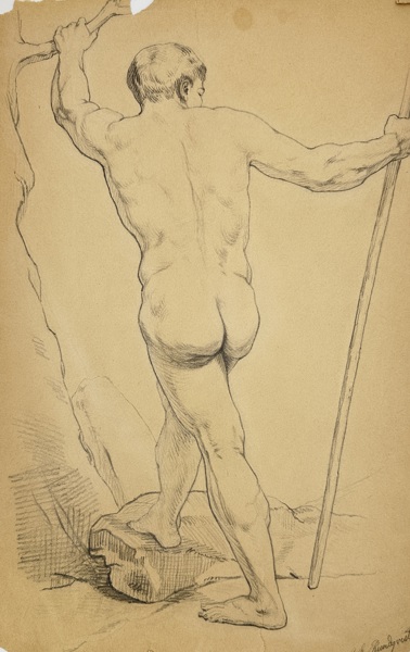 Paul Renard – Study of a Male Nude – Pencil Drawing (c. 1900s)