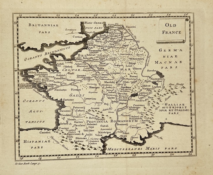 Julius Caesar – Map of Old France / Gallia Antiqua – Engraved Map from C. Julii Caesaris Quae Extant (1720)