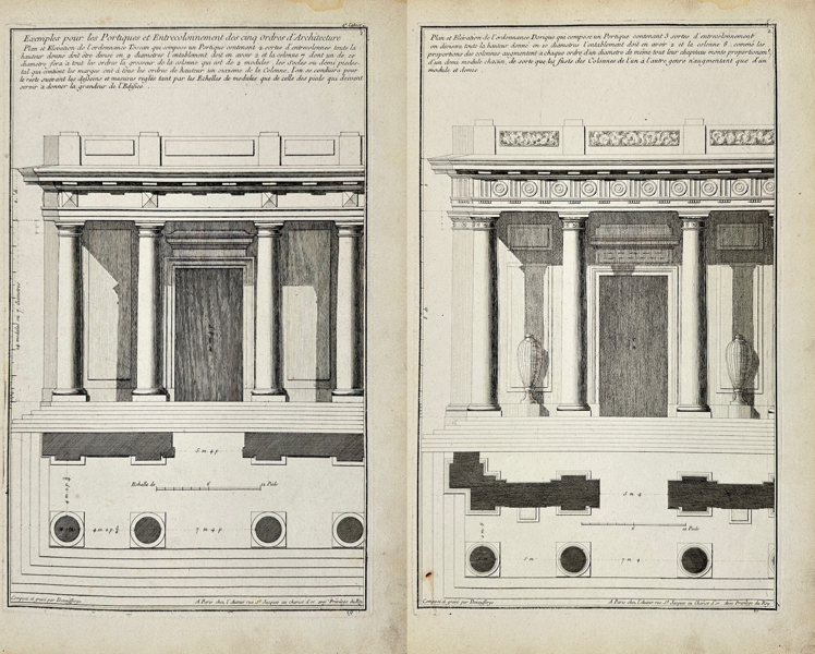 Jean-Francois de Neufforge – Set of 2 Architectural Prints – Portico Plan Studies – Engravings (1770)