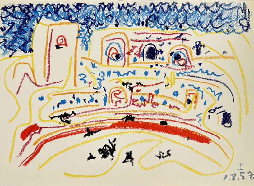 Pablo Picasso (1881–1973) after – Arènes et Maisons – Crayon Drawing from the Series Toros y Toreros (1.8.57)
