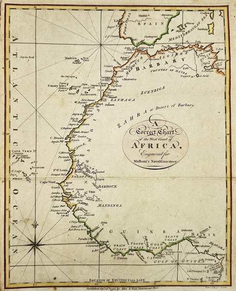 John Allen – Map of the West Coast of Africa / A Correct Chart of the West Coast of Africa – Hand-Colored Copperplate Engraving (1795)
