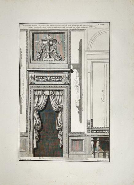 Giocondo Albertolli (1742–1839) & Giovanni Mercoli – Neoclassical Interior with Chimneypiece and Drapery – Engraving (Late 18th Century)