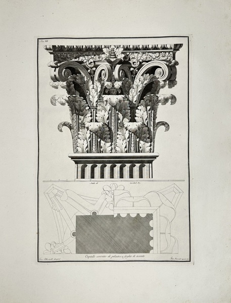 Giocondo Albertolli (1742–1839) & Giovanni Mercoli – Corinthian Capital with Acanthus Leaf Arrangement – Engraving (Late 18th Century)
