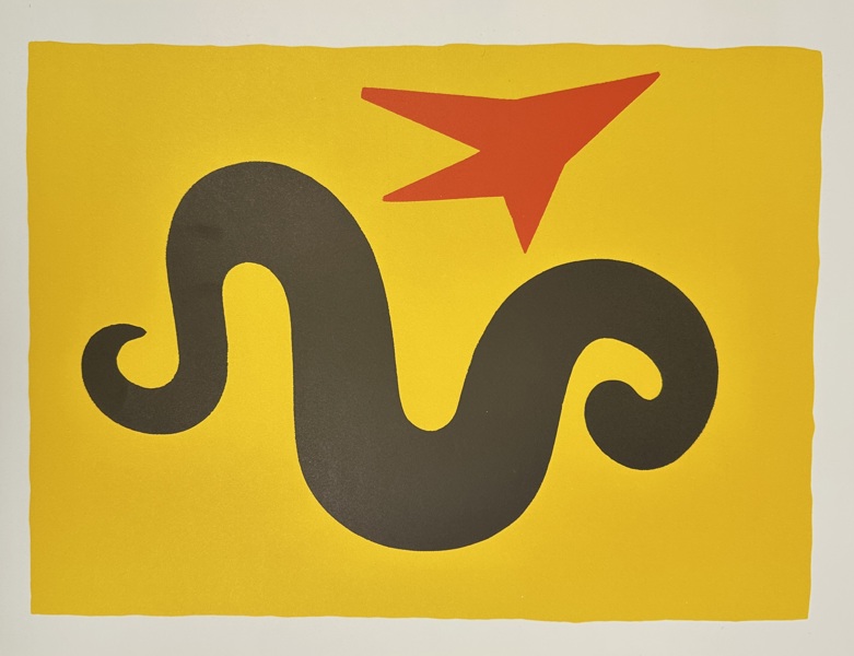 Alexander Calder (1898–1976) – Abstract Composition with Red Arrow and Black Spiral – Color Lithograph from Derrière le Miroir (1966)