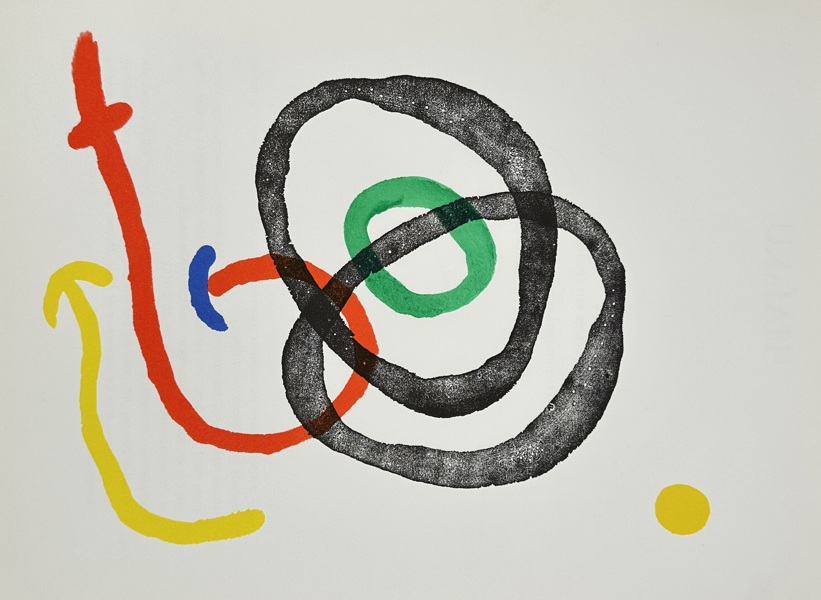 Joan Miró (1893–1983) – Abstract Composition with Loops and Arrows – Color Lithograph from Derrière le Miroir (1963)
