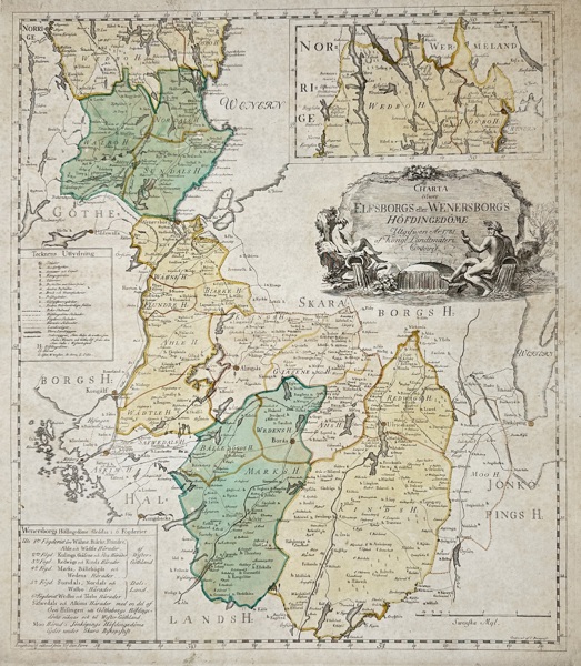 Nils Marelius (1707–1791), engraved by C. Bergqvist – Map of Elfsborgs and Wenersborgs Höfdingedöme – Large Hand-Colored Engraved Map of Southwestern Sweden (1780)