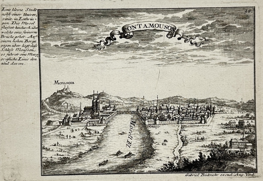 Gabriel Bodenehr the Elder (1664–1758) – Pont à Mouson – Copperplate Engraving of the City of Mouson in Lorraine (Early 18th Century)