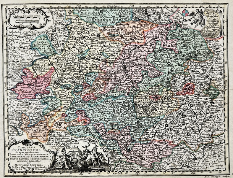 Matthäus Seutter (1678–1757) – Map of Franconia / Circulus Franconicus – Hand-Colored Copperplate Engraving (c.1740)