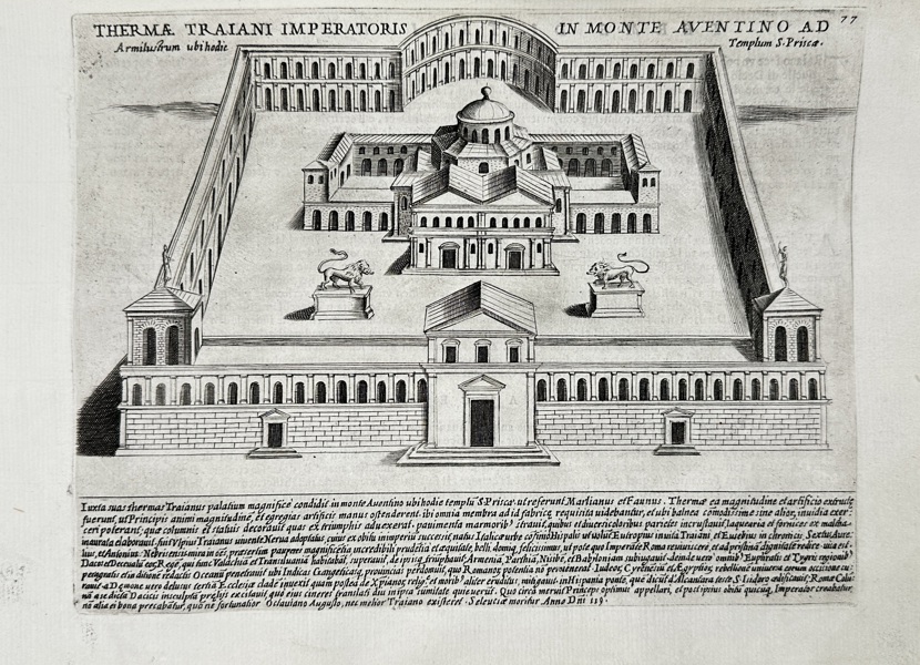 Giovanni Giacomo De Rossi (1627–1691) – Thermæ Traiani Imperatoris in Monte Aventino Ad – Copperplate Engraving from Splendore dell’Antica Roma (circa 1625)