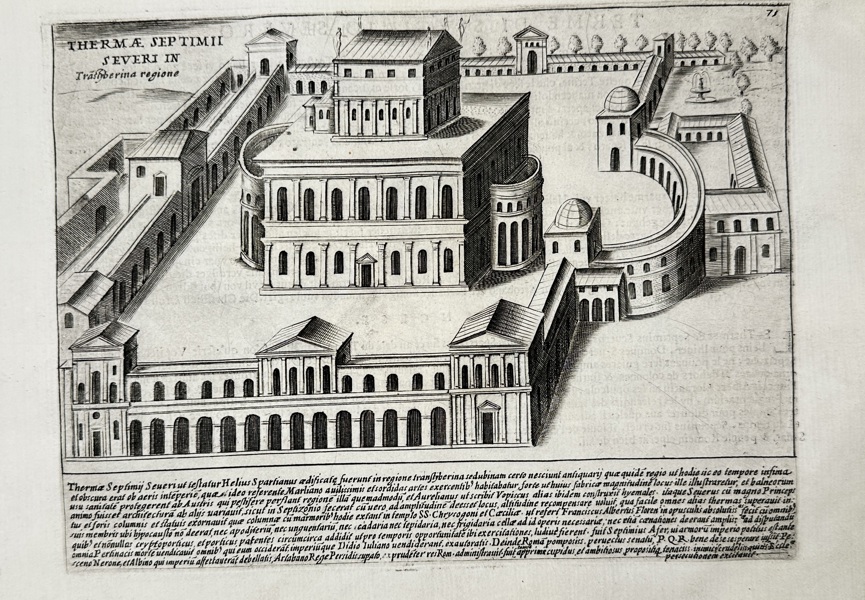 Giovanni Giacomo De Rossi (1627–1691) – Thermæ Septimii Severi in Transtiberina Regione – Copperplate Engraving from Splendore dell’Antica Roma (circa 1625)