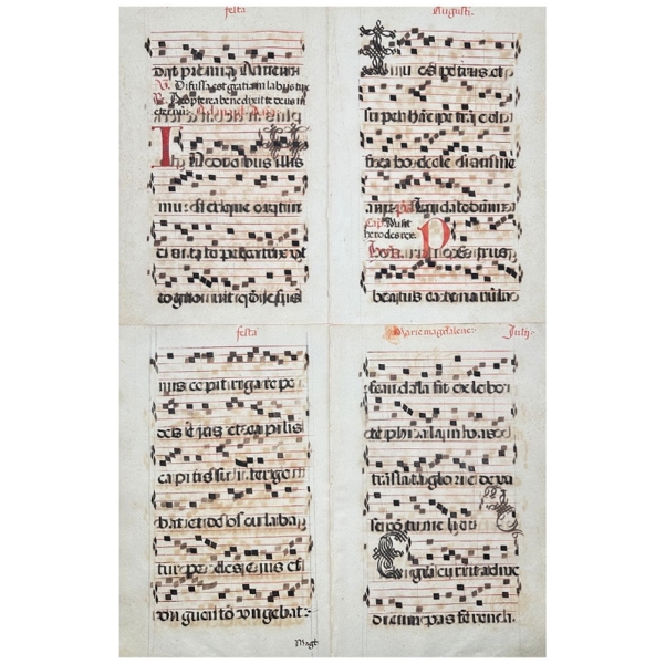 Unknown – Set of 4 Sheets – Latin Antiphonary on Paper with Red and Black Initials – Italy (1600)