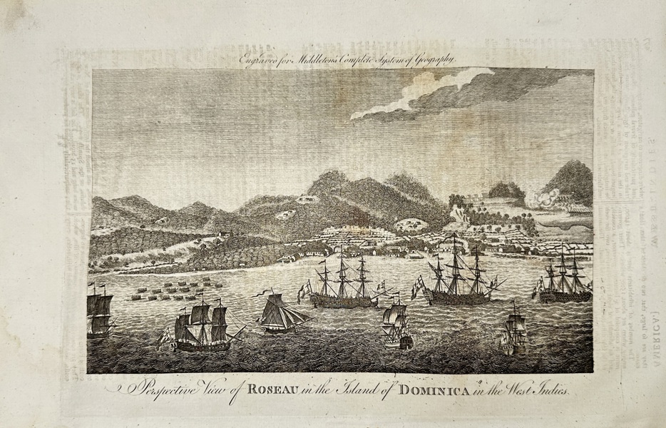 Charles Theodore Middleton – A Perspective View of Roseau in the Island of Dominica in the West Indies – Copperplate Engraving (1777)