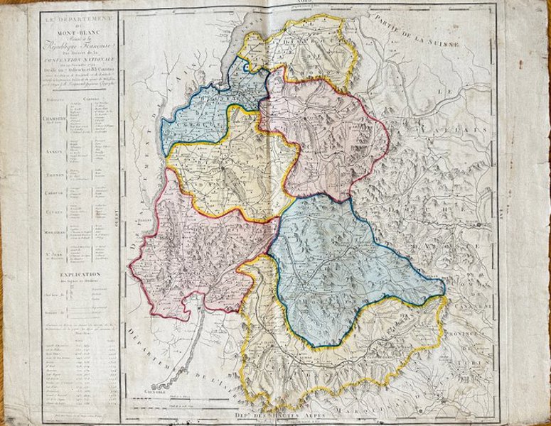 Jean-Baptiste Raymond (18th Century) – Map of the Mont-Blanc Department / Le Département du Mont-Blanc – Large Engraving (1792)