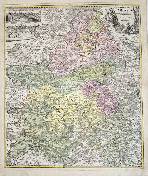 Johann Baptist Homann (1664–1724) – Map of Campania / Tabula Geographica Campaniae – Hand-Colored Engraved Map (Early 18th Century)