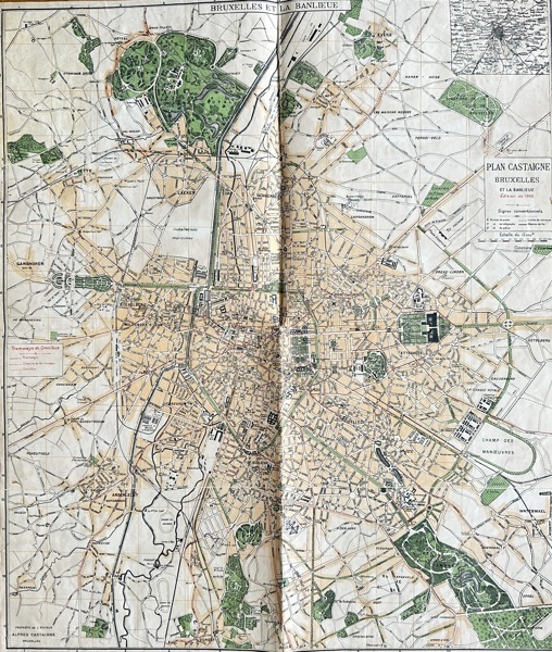 Alfred Castaigne – Map of Brussels and its Suburbs / Plan Castaigne Bruxelles et la Banlieue – Hand-Colored Printed Map (1905)