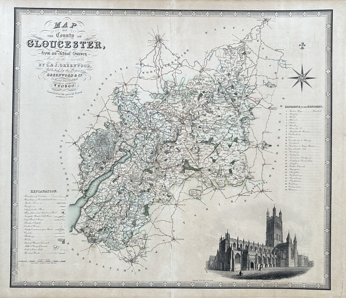 C.J. Greenwood – Map of the County of Gloucester from an Actual Survey – Hand-Coloured Engraving (1831)