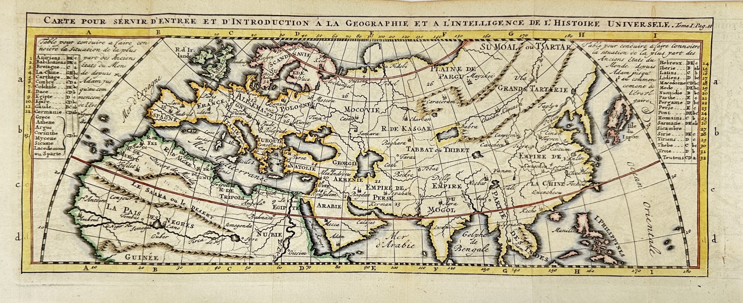Nicolas Sanson (1600–1667) – Map for the Introduction to Geography and Universal History  – Hand-Coloured Engraving (1743)