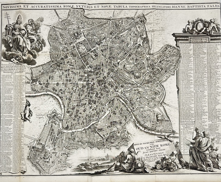 Giovanni Battista Falda (1643–1678) – Map of Old and New Rome / Novissima et Accuratissima Romae Veteris et Novae Tabula – Copperplate Engraving (Late 17th Century)