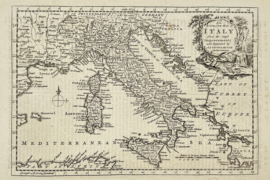 Thomas Bowen (c.1733–1790) – Map of Italy / An Accurate Map of Italy from the Latest Improvements – Engraved Map (Late 18th Century)