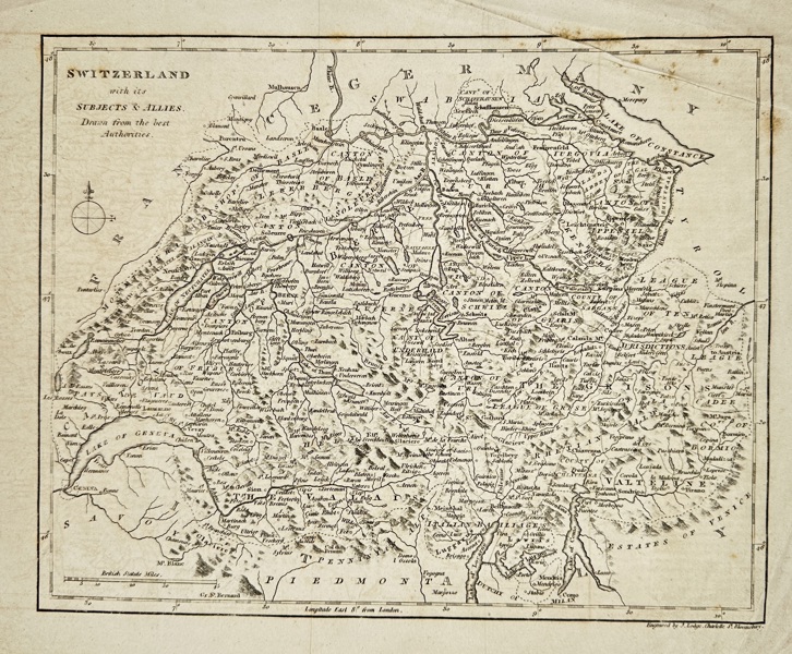 John Lodge (fl. 1754–1796) – Map of Switzerland with its Subjects and Allies / Switzerland with its Subjects & Allies – Engraved Map (Late 18th Century)