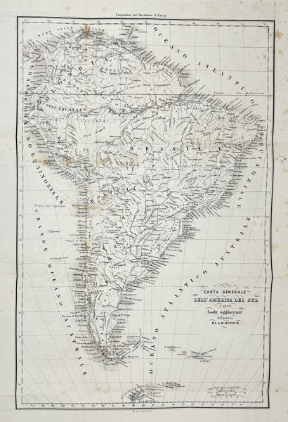 Auguste-Henri Dufour (1798–1865) – Large Map of South America / Carta Generale dell’America del Sud – Engraved Map (Mid-19th Century)