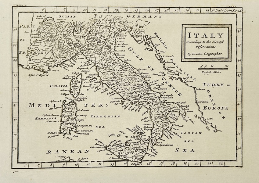 Herman Moll (c.1654–1732) – Map of Italy / Italy According to the Newest Observations – Engraved Map (Early 18th Century)