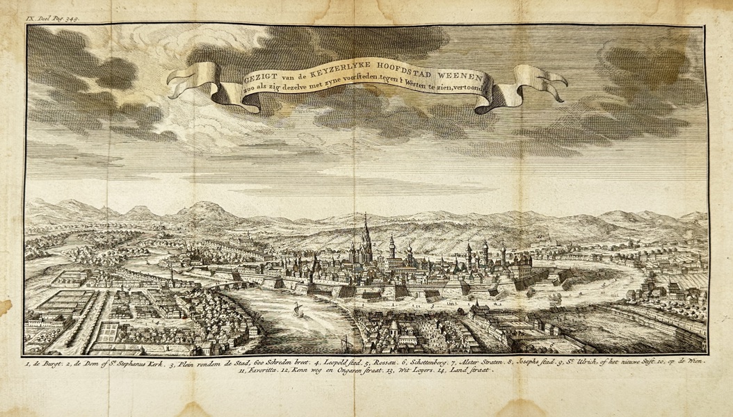 Isaak Tirion (1705–1765) – Panoramic View of Vienna / Gezigt van de Keyzerlyke Hoofdstad Weenen – Engraved Print (1737)