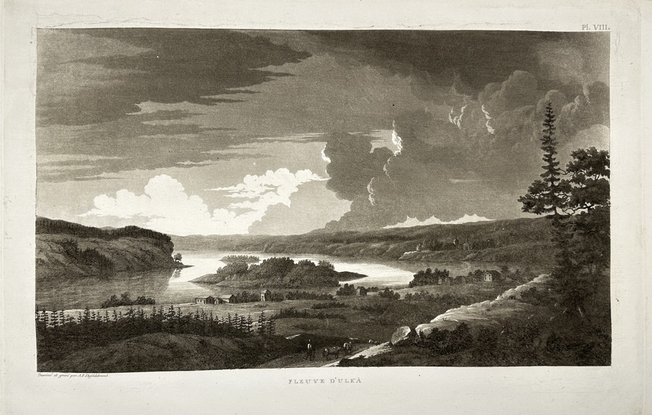 Anders Fredrik Skjöldebrand (1757–1834) – View of the Uleå River / Fleuve d’Uleå – Aquatint Engraving (1802)