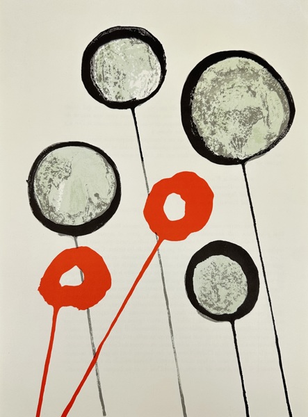 Alexander Calder (1898–1976) – Composition with Red Circles and Black Orbs – Derrière Le Miroir – Color Lithograph (1966)