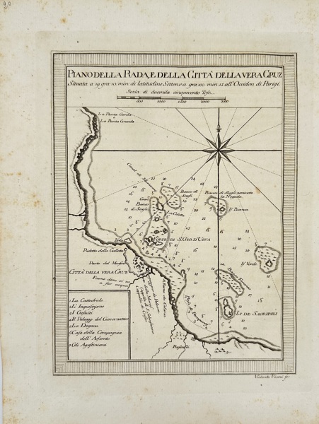 Violante Vanni (fl. 18th century) – Map of the Roadstead and City of Veracruz / Piano della Rada e della Città della Vera Cruz – Engraved Map (18th Century)